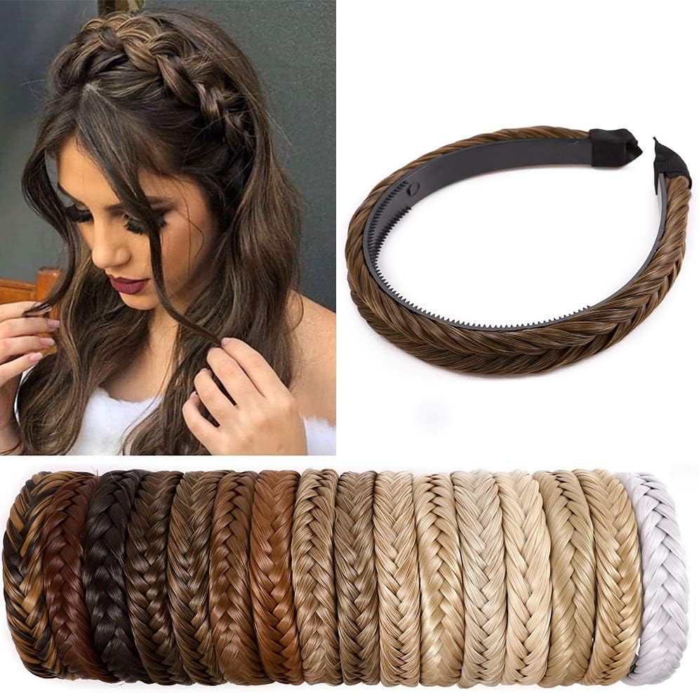 Elegant Head Hoop Braided Plaited Hair Headband Headwear - Dark Brown + Coffee Brown - Synthetic Hairpiece Fishtail Braided Hair Band For Girls Women Accessorries Highlighted