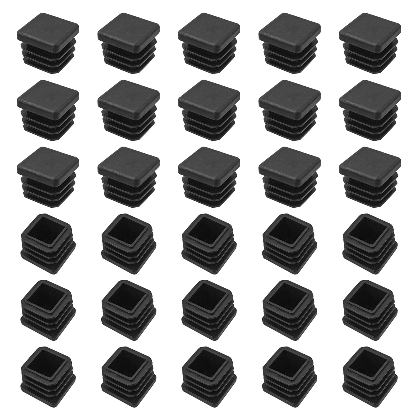SyiXute 30 Pcs Square Plastic End Caps,20 mm x 20 mm,Black Tube Caps for Chairs Desks Tables Beds Furniture Foot Plug Steel Pipe Cover