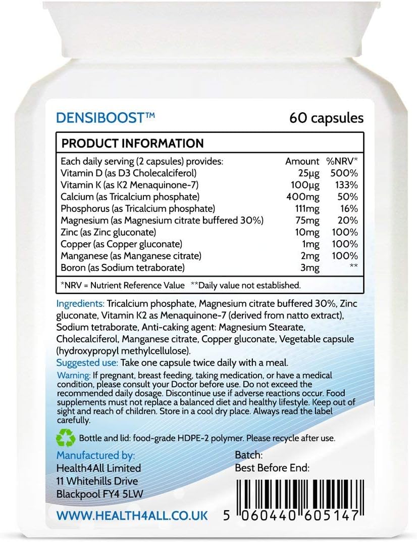 Health4All Densiboost Bone Remineralisation Complex 60 Capsules with Magnesium, Calcium, Manganese, Phosphorus, Copper, Boron - Image 3