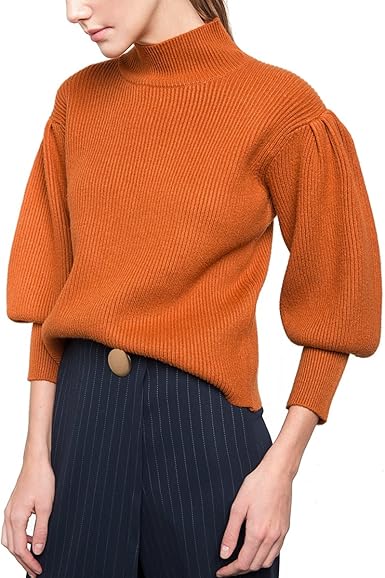 Amazon Com Luxspire Women S Puff Sleeve Turtleneck Pullover Knit Sweater Medium Clothing