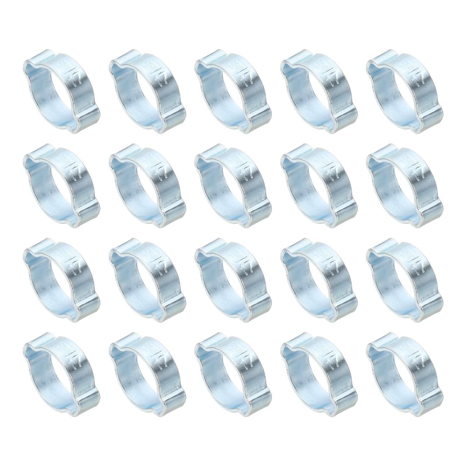 PATIKIL 20 Pack 14-17mm Double Ear Hose Clamp, Galvanized Steel O Clip Crimp Rings for Fuel Petrol Pipe Tube Fitting Connections, Silver Tone