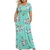 LONGYUAN Women's Plus Size Maxi Dresses for Curvy Women Summer Short Sleeve Casual 2026 Long Dress XL-6XL