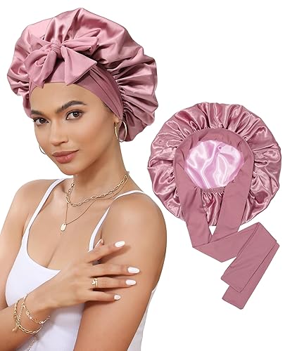Satin Bonnet for Sleeping Cap Double Layer Hair Bonnet with - Main Image