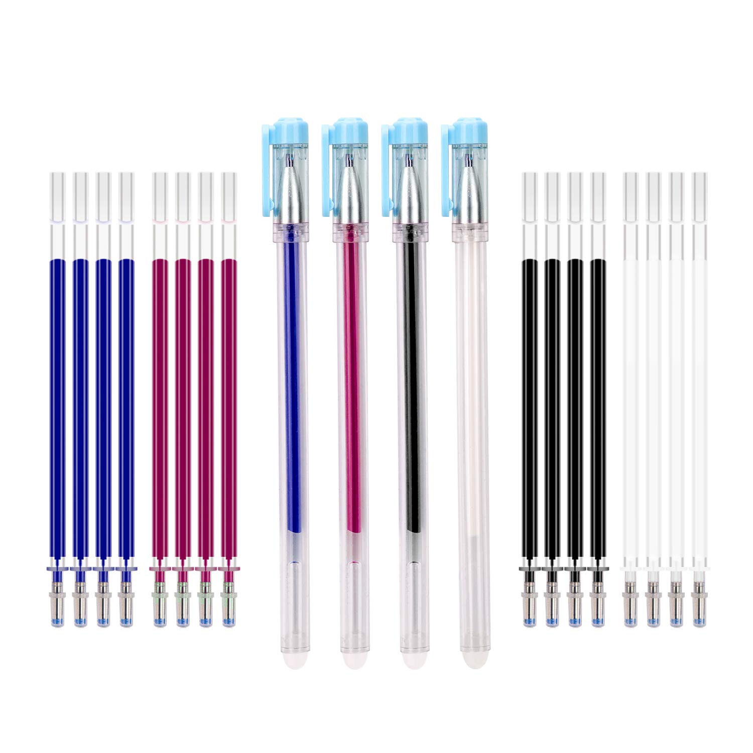 AIEX 4 Colors Heat Erasable Pens Fabric Marking Pens with 20 Refills for Quilting Sewing, Dressmaking, Fabrics, Tailors Sewing with Cap (Blue)
