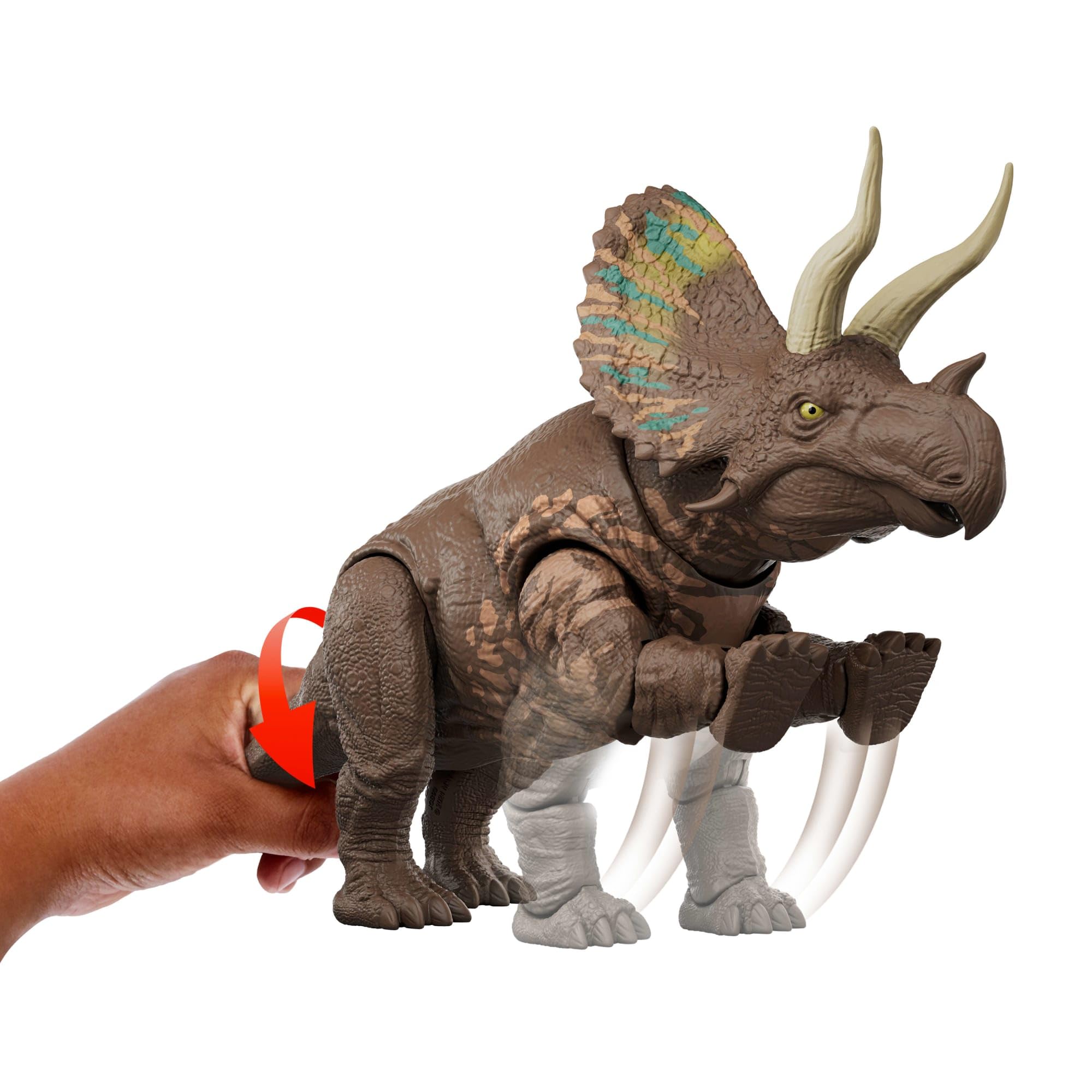 Mattel Jurassic World Rebirth Gigantic Thrashers Eotriceratops Dinosaur Figure Toy, Large Species, 2 Tail Activated Rampage Attacks, Digital Play
