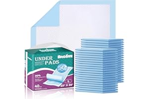 Brosive Disposable Bed Pads for Incontinence 23" x 36" - 40 Count, Large Disposable Chucks Pads for Adults, Children, Elderly & Pets, High Absorbency Waterproof Underpads for Mattress & Furniture