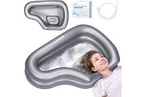 CEHIM ​Portable Inflatable Shampoo Basin for Bedridden & Elderly - Zero Pooling Design | Fast-Drain Slope & Neck Support | Portable Hair Wash Bowl, Drain Hose | Hospital PVC | Home Use (Silver, Large)