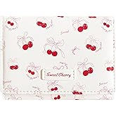 Modacarry Small Cute Wallet with Strawberry Coquette Bow Print ID Credit Card Holder for Women Girls (CREAM CHERRY)