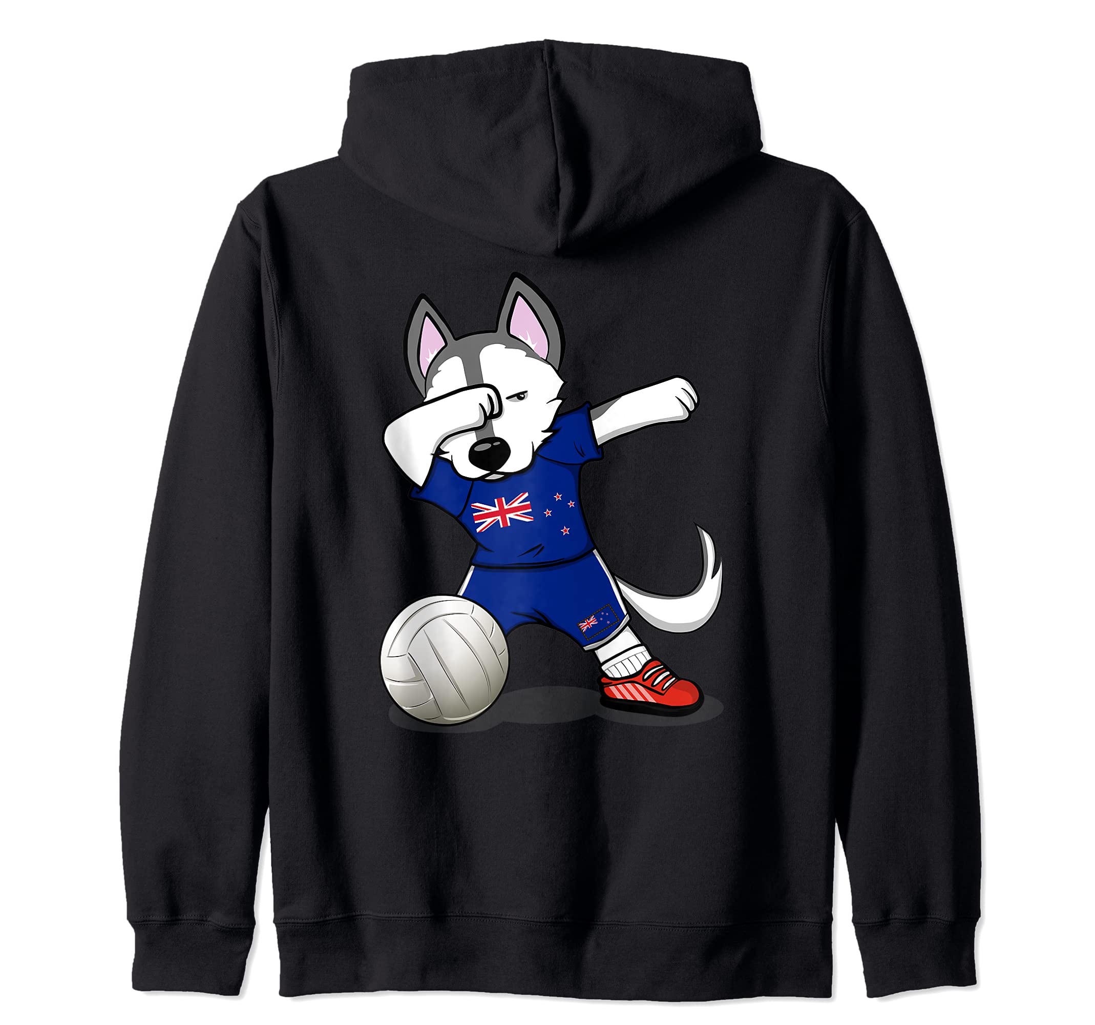 Dabbing Husky Dog New Zealand Volleyball Fans Jersey Flag Zip Hoodie