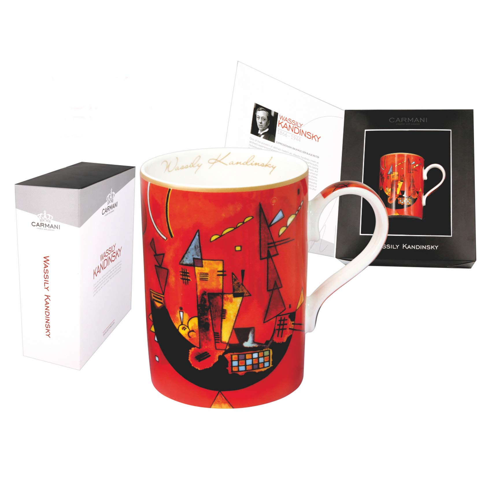 Carmani - Tea Mug, Perfect Ceramic, fine Bone China, Coffee Cups with Wassily Kandinsky with and Against 400 ml