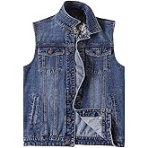Men's Casual Button Up Denim Vest Vintage Sleeveless Jeans Vest Jacket