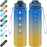 EYQ 1L Water Bottle with Straw Time Marker Tritan BPA-Free Leak-Proof