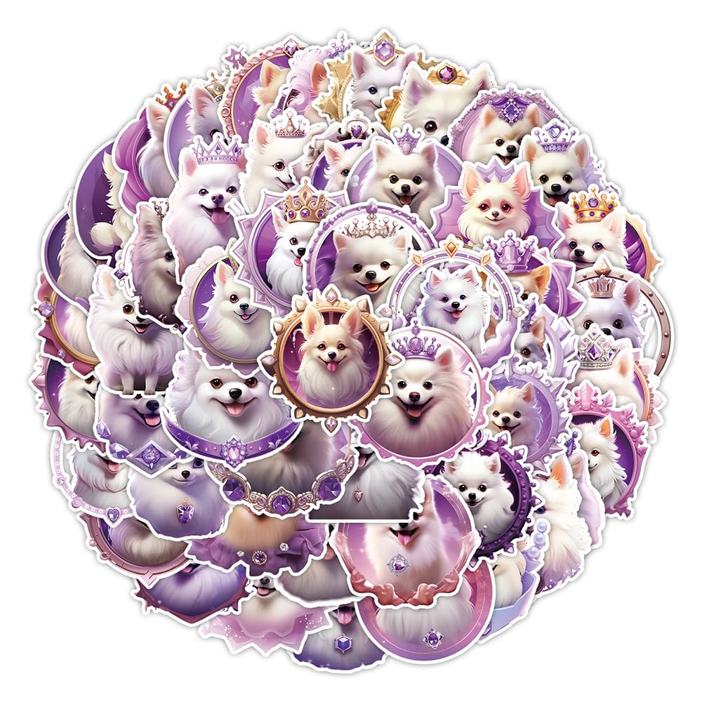 Lovely Royal Pomeranian Vinyl Stickers, 50 PCS Waterproof Cute Princess Dog Decals for Laptops, Scrapbooking, Journals, Notebooks, Water Bottles, Suitcases, Phones & DIY Decor