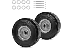 LTNICER 10" Solid Tire Replacement 4.10/3.50-4 Flat Free Tire and Wheel for Garden Carts, Hand Trucks, Wheelbarrows,10x3.50-4" with 5/8" Axle Bore & 2 1/4" Offset Hub (2 Pack)
