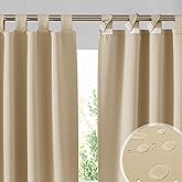 RYB HOME Patio Curtains Outdoor 2 Panels - Detachable Top Waterproof Outdoor Blackout Curtains Drapes for Porch Pergola Gezebo Cabana Sun Room Deck, W 52 x L 84 inch Long, Beige
