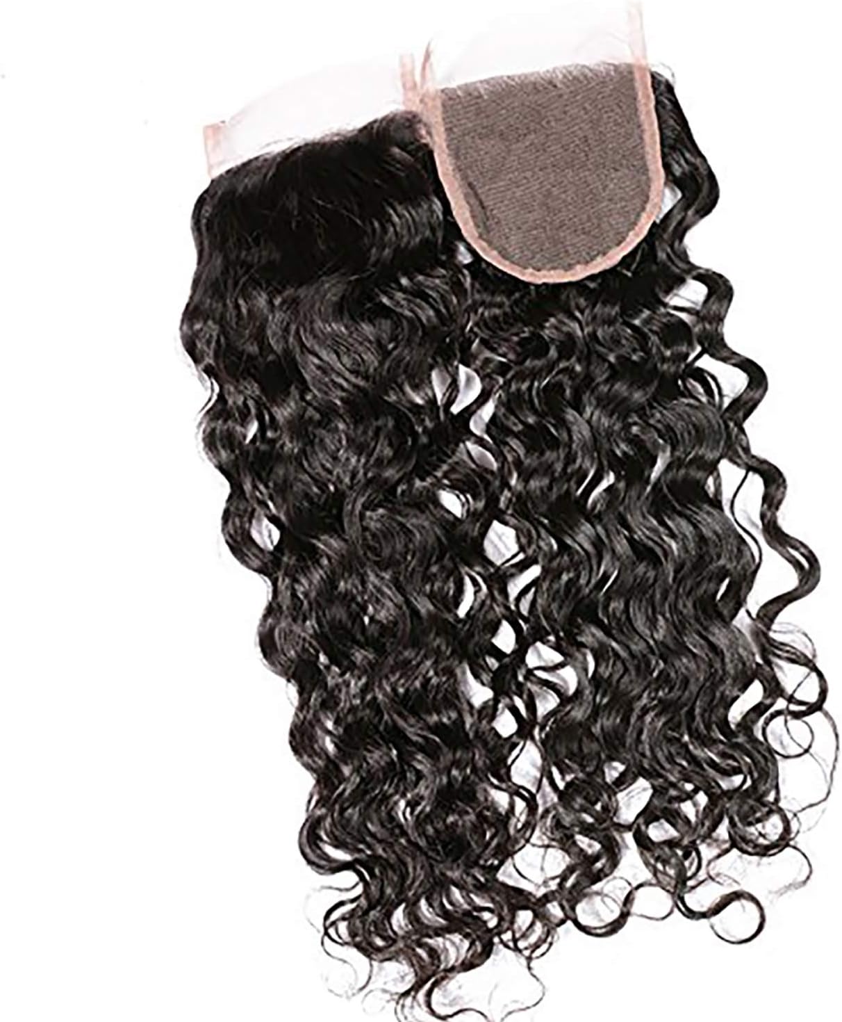 Fyonas 3 Part Lace Closure Water Wave Brazilian Virgin Human Hair 4x4 Closure Wet and Wavy Curly Wave with baby hair Bleached Knots Pre Plucked Hairline Natural Black Color 8 inch