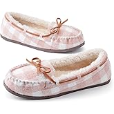 KOLILI Womens Faux Fur Moccasin Slippers, Indoor Outdoor Warm & Cozy House Shoes with Durable Rubber Sole