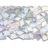 Lanyani Iridescent Mosaic Tiles 200 Pieces Bulk Stained Glass Tile for Mosaic Crafts, 4 Shapes Assortment,Clear
