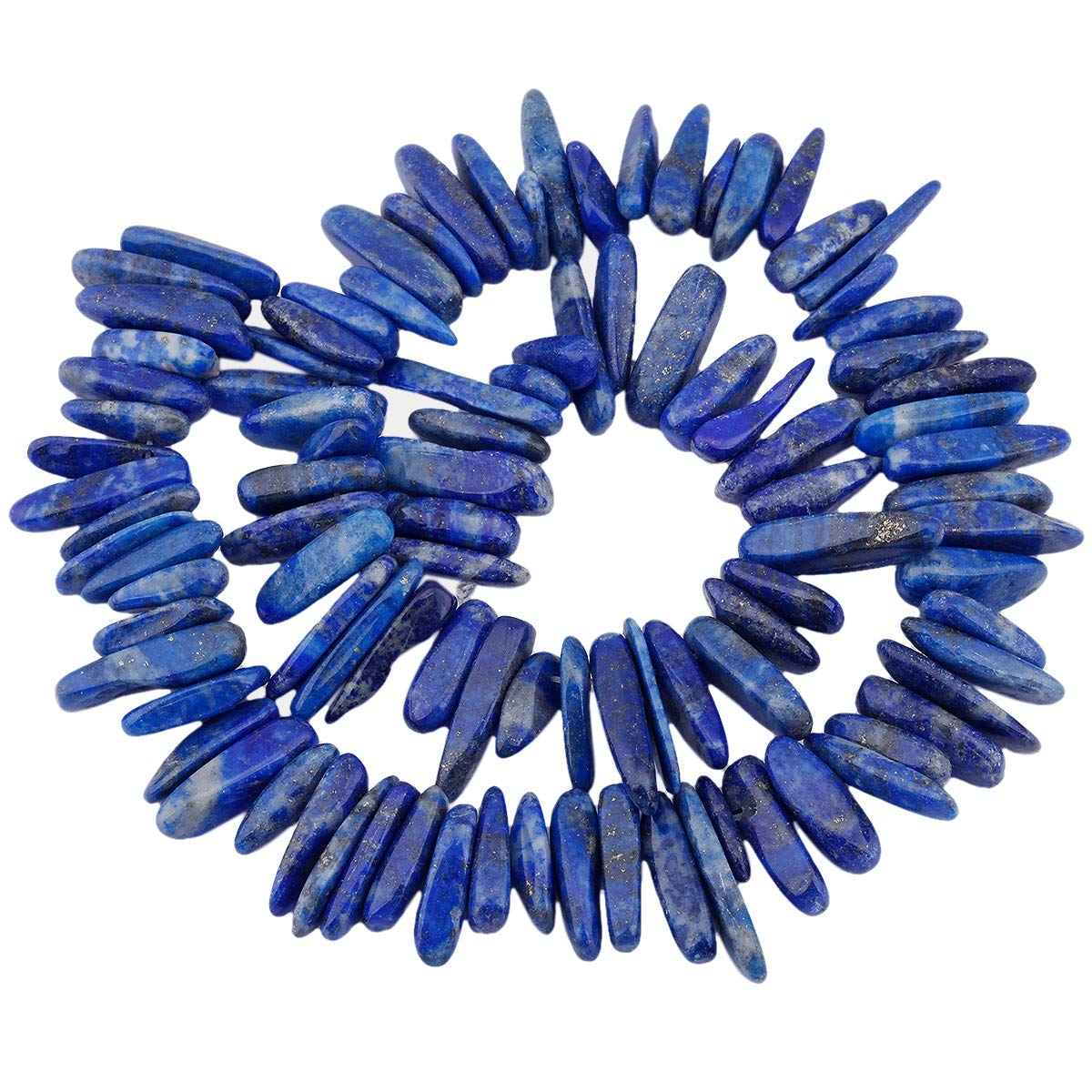 SUNYIK Lapis Lazuli Crystal Points Quartz Rough Sticks Spikes Point Beads 15 inch Strand Drilled