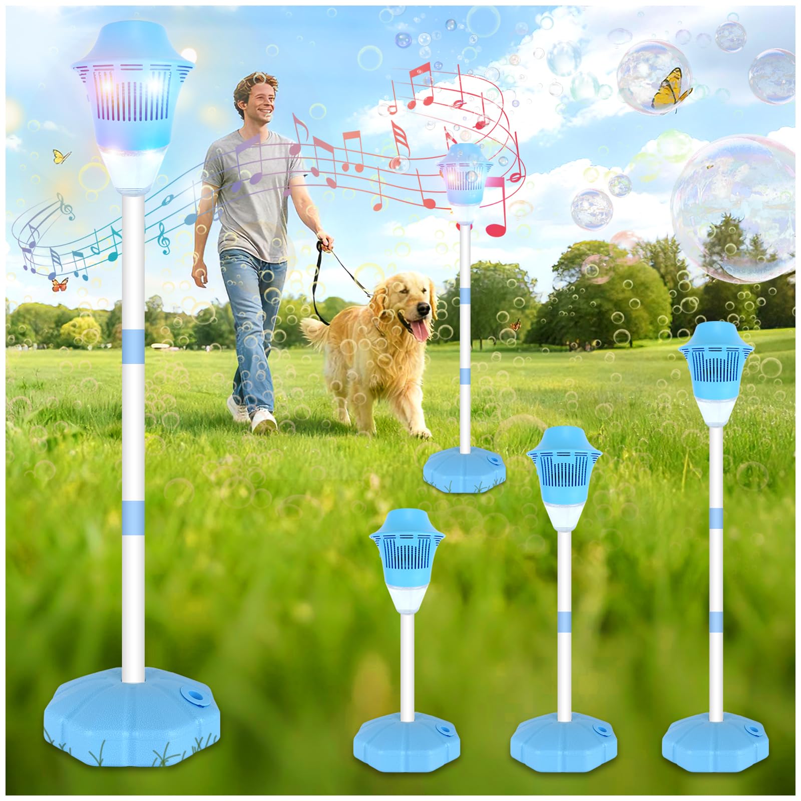 Audasi Standing Bubble Machine Lamp, Rechargeable Bubble Machine with Lights & Music 47inch Adjustable Height up Bubble Torch Garden Lamp Bubble Maker Machines for Wedding Party Outdoor