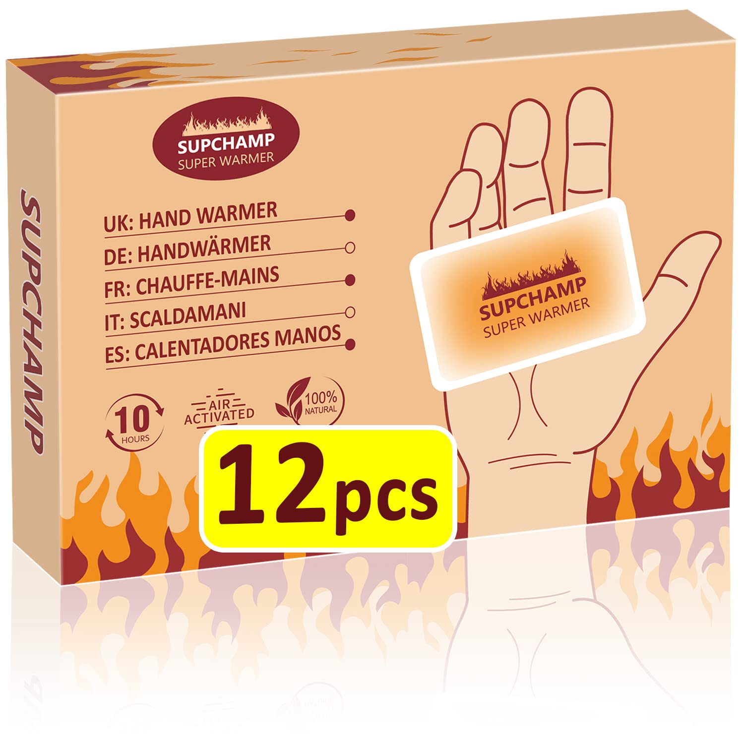 Supchamp Hand Warmers - 12 PCS Disposable Pocket Hand Warmer - Handwarmers Up to 10 Hours of Heat - Hand Heat Pads for Sports, Camping, Hiking, Travel, Skiing, Cold Weather