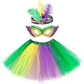 Fumwase 3Pcs Mardi Gras Accessory Set Feather Headband Mask Tutus for Women Halloween Carnival Cosplay Party Adult