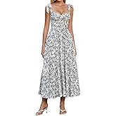 Parthea Summer Floral Corset Midi Dress A Line Tie Bow Straps Wedding Guest Dresses for Women