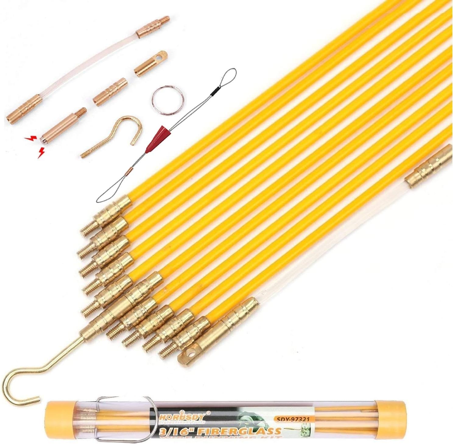 11' Fiberglass Running Wire Cable Coaxial Electrical Fish Tape Pull Push Kit