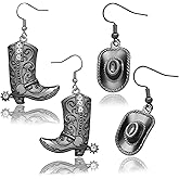 2 Pairs Rhinestone Western Boots Earrings and Cowgirl Cowboy Hat Bohemian Rodeo Boot Drop Dangle Earrings for Women