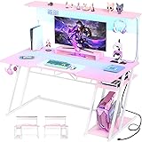 Pink Gaming Desk with Hutch and LED
