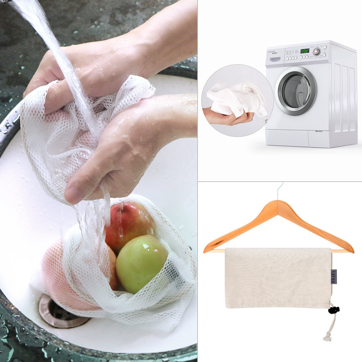 Reusable Produce Bags,WU-MINGLU Eco-Friendly Organic,Safe Freshness, 4 Sizes Muslin Cotton Drawstring & Premium Mesh Bag Set, Washable For Grocery Shopping,Storage and Vegetables(9Pack)