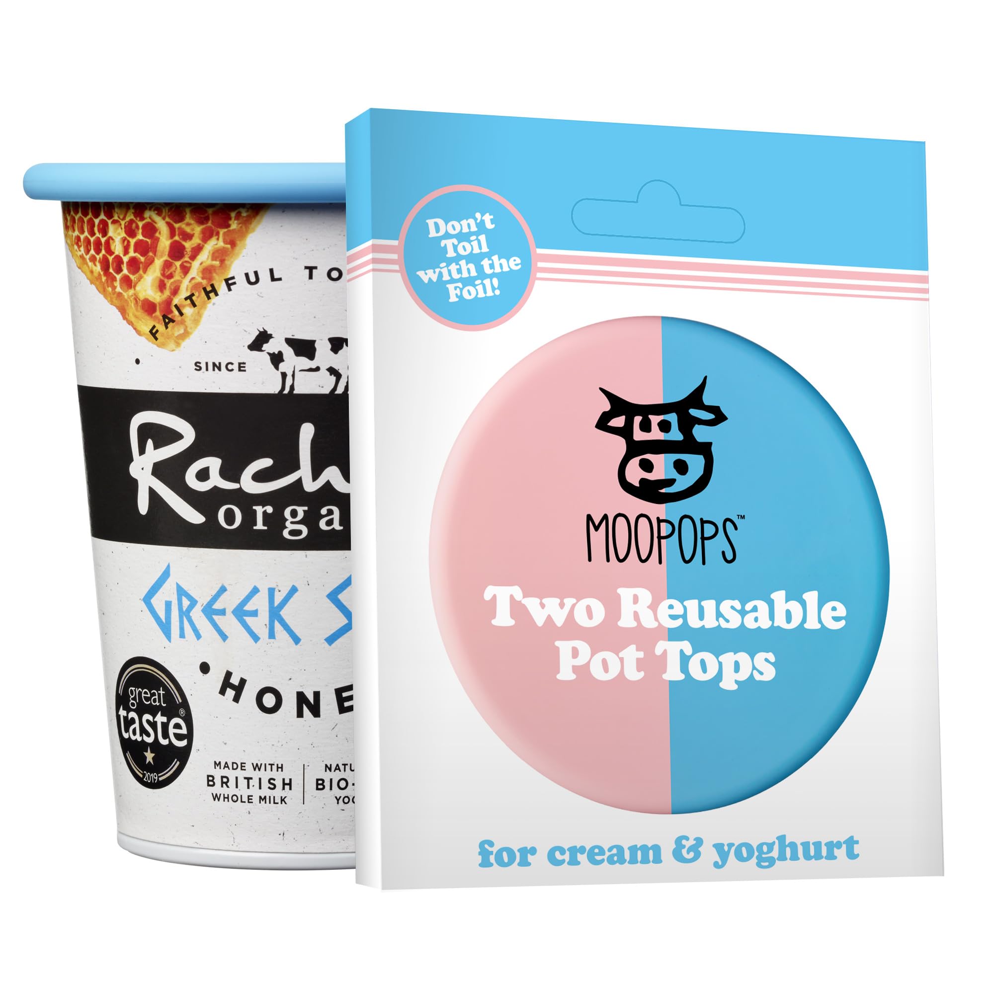 MOOPOPS Large Reusable Silicone Yoghurt & Cream Pot Lids - 2 Pack | Dishwasher & Fridge Safe | Airtight Lid Seal | Durable & Easy to Use | Designed to Fit Standard Yoghurt & Cream Pots | BPA Free