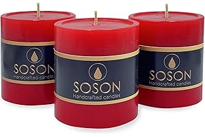Simply Soson Red Pillar Candles 3x3 inch - Set of 3 - Unscented Decorative Red Candles, No drip Candles, Ideal as Large Candles for Home Decor, Weddings, Holidays