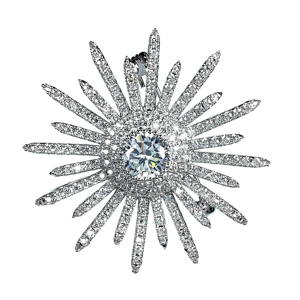 Stunning Micro Pave Multi Irregular Pointed Circle Round Star Burst Brooches Silver Tone