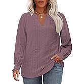 VISLILY Womens-Plus-Size-Tops Cute Ruffle Long Sleeve Shirts Trendy Casual V Neck Tunics Dressy Eyelet Work Blouses XL-5XL