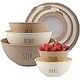 Rae Dunn Mixing Bowls with Lids - 10 Piece Plastic Nesting Bowls Set includes 5 Prep Bowls and 5 Lids (Brown)