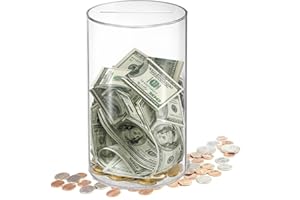 DMTINTA Clear Piggy Bank for Adult Childs,Clear Money Saving Jar,8" H x 5" D Money Saving Bank,Unopenable Piggy Bank,Acrylic Piggy Bank for Birthday,New Year Gifts,Must Break to Open.