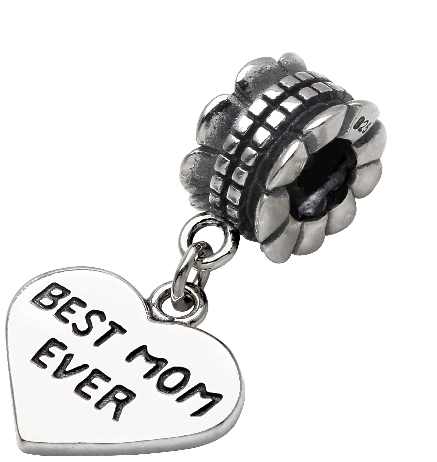 ALOV Jewelry 925 Solid Sterling Silver Best MOM Ever Dangle Charm Bead Compatible with Bracelets Jewellery for Mother Mum from Daughter and Son