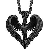 Richsteel Stainless Steel Phoenix/Angel Wings Cross/Raven Pendant Necklace for Men and Women Vintage Viking Jewelry