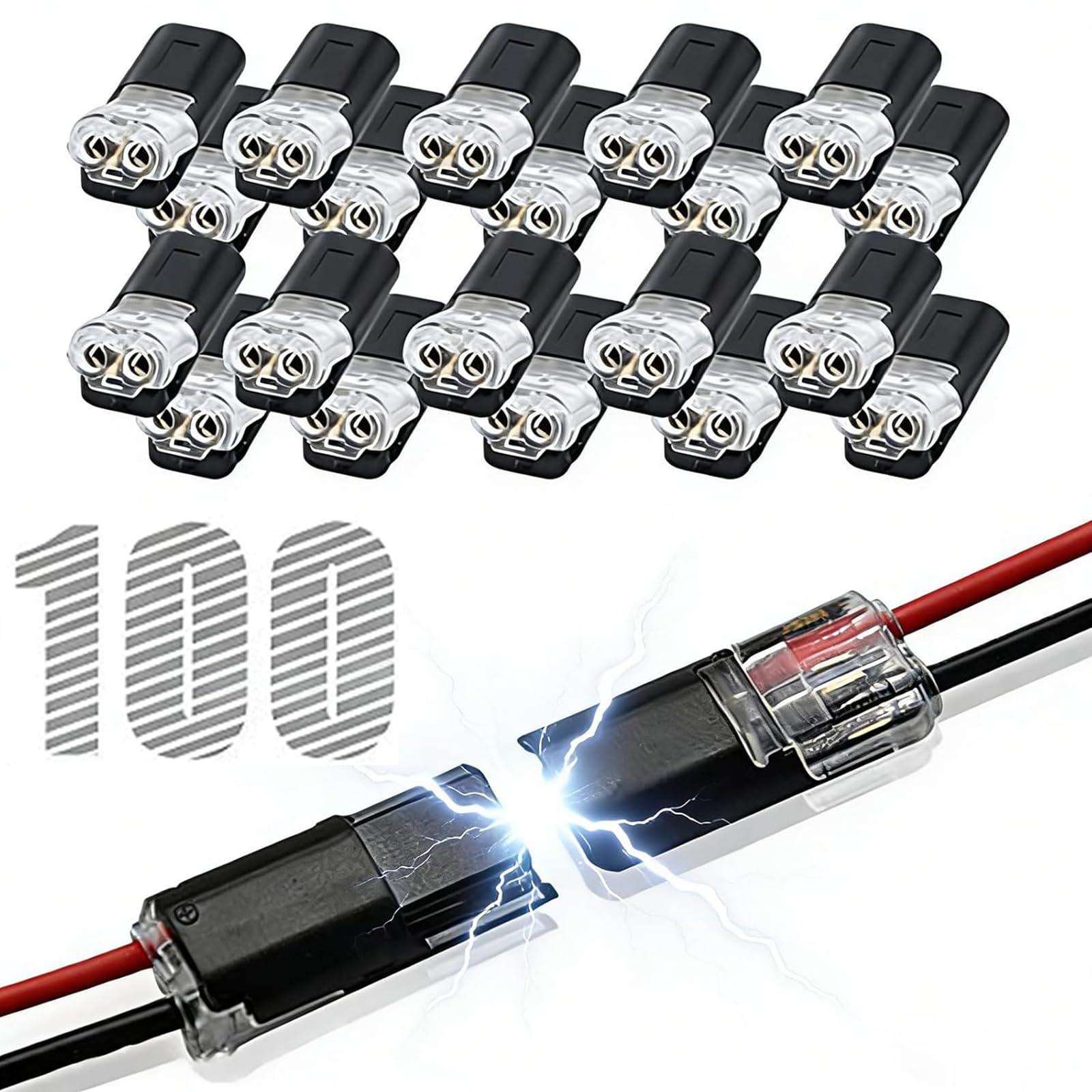 Photo 1 of 100pcs Double Wire Plug in Connector with Locking Buckle, Quick-Clip Fasteners Multi-Purpose Snap-On Blocks for Strip Lights DIY Crafting, Low-Voltage Decor & Model Kits 2 Pin