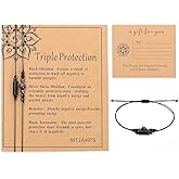 MTJAHPS Protection Bracelet, empath protection, black obsidian Crystals and Healing Stones Bracelet for Women ，Luck ，Anxiety and Stress Clam Bracelet