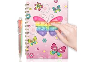 XIAOMIANYANG Pop Notebook for Kids, Fidget Girls Diary Journal 8.3x5.7 Inches 160 Lined Pages with 6 Multicolor Pen Spiral Journal for Teenage School Writing Drawing Pop Butterfly It Gifts Stuff Age 6 8 10 12