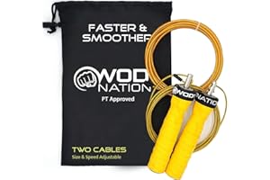 WOD Nation Attack Speed Jump Rope : Adjustable Jumping Ropes : Unique Two Cable Skipping Workout System : One Thick and One Light 11 Foot Cable : Perfect for Double Unders : Men and Women