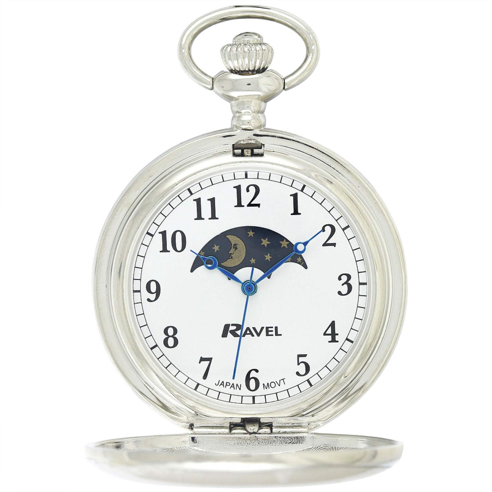 Ravel - Full-Hunter Moon-Phase Pocket Watch - Silver Tone