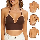Low Back Bras for Women-Seamless Bralette Wireless Triangle Invisable Backless Bra-Low Cut Strappy Open Back Halter Bra
