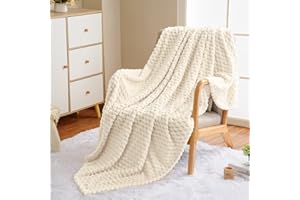 Vessia Flannel Fleece Throw Blanket(50x70 inch), 3D Jacquard Cream Fuzzy and Warm Blanket for Couch,Sofa,Bed,Chair, 300GSM Super Soft Touch Cozy Lightweight Throw for All-Season Home Decor