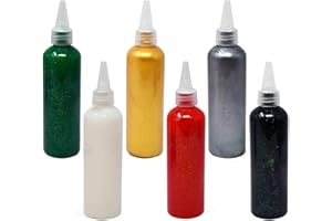 Gift Boutique Lot de 6 peintures à paillettes de Noël pour tissu - Flacon détaillé pour loisirs créatifs - Rouge, vert, noir,