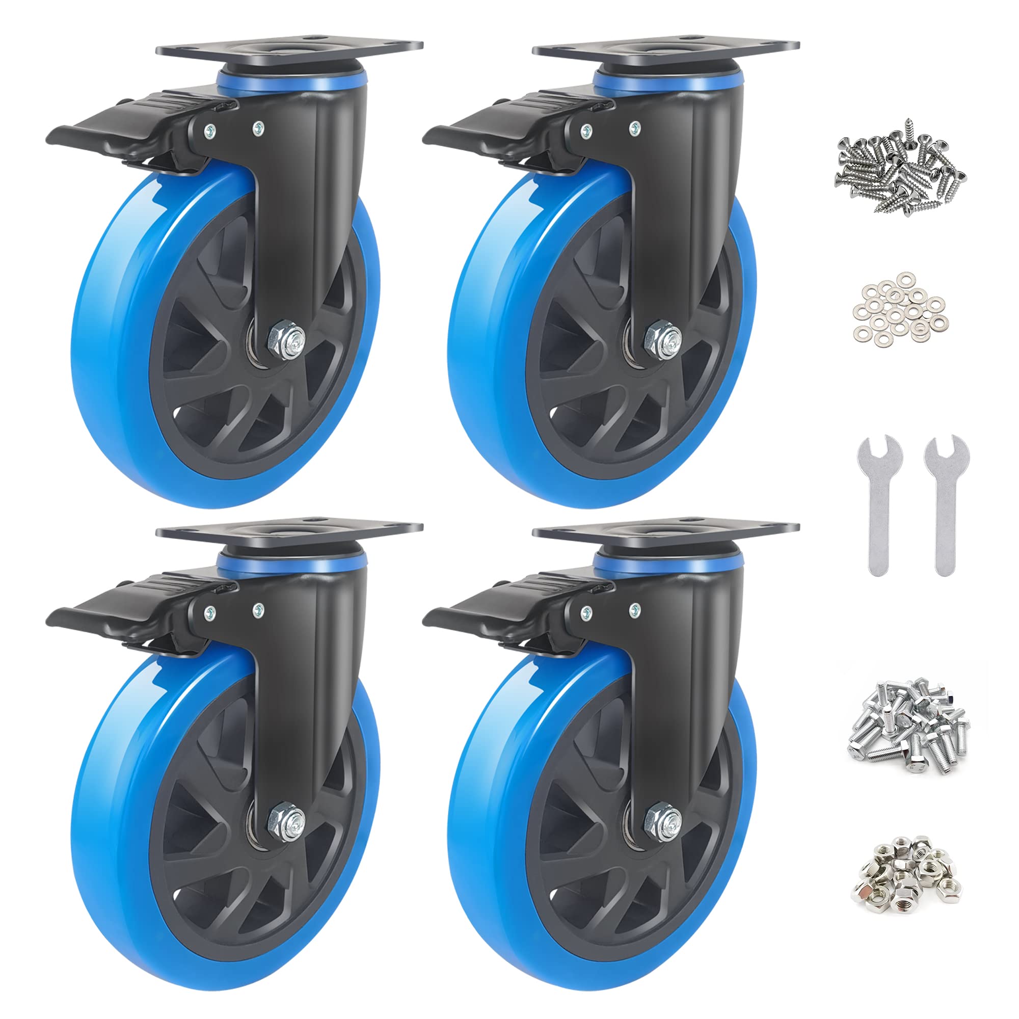 BAOLIHUI 150 mm Heavy Duty Castors Blue Set of 4 - Up to 1000 kg, 360 Degree Double Locking With Brake, Includes Screws and Dust Protection Ring - Ideal for Workbenches, Tool