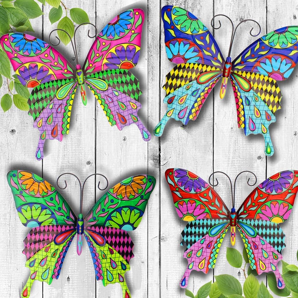 Plaques & Wall Art - JERBOR 4Pcs Metal Butterfly Wall Decor, Iron Art Sculpture Hanging Wall Decorations for Outdoor Home Garden Decor (4Pcs Metal Butterfly Decor)