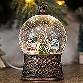 Snow Globe with Christmas Tree & Village, Light Up Christmas Snow Globes with Music Timer - USB Plug or Battery Operated Glitter Globe Indoor Christmas Decorations